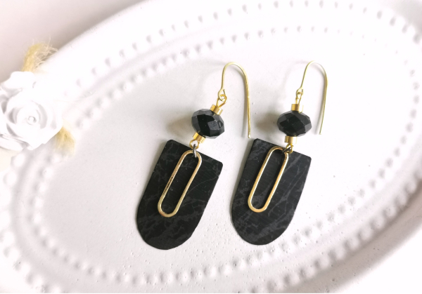 schwarz gold Paperclip Ohrringe